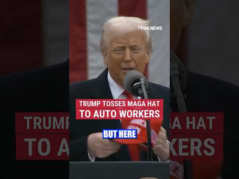 President Trump tosses MAGA hat to autoworkers during "Liberation Day" speech #shorts #trump #news